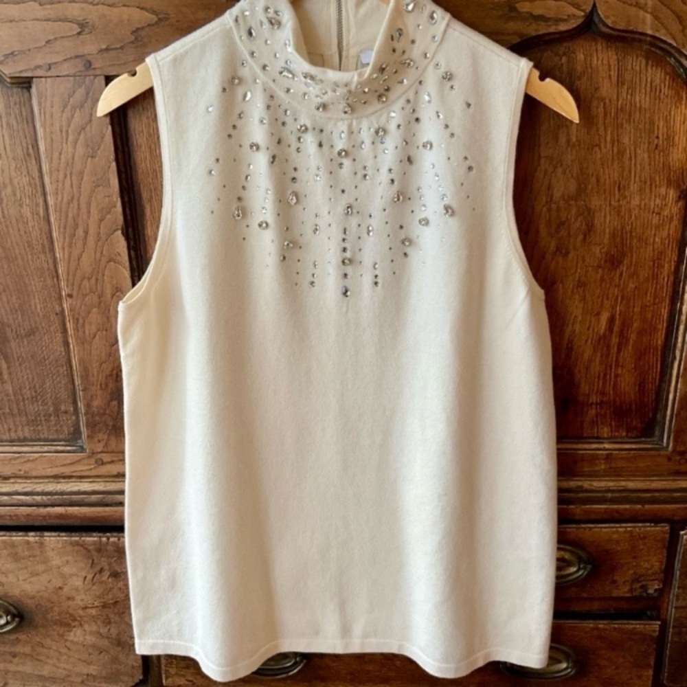 CHICO’S Embellished Mock Neck Sleeveless Sweater tank Cream L